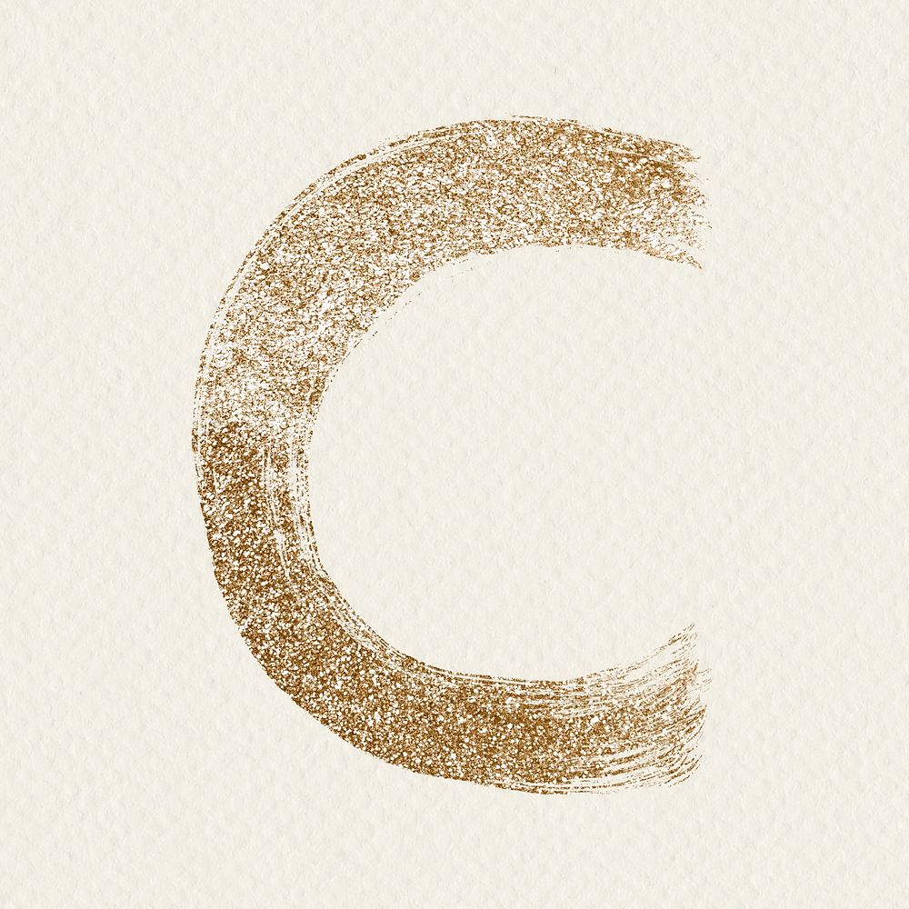 Gold c letter psd glitter brush typeface
