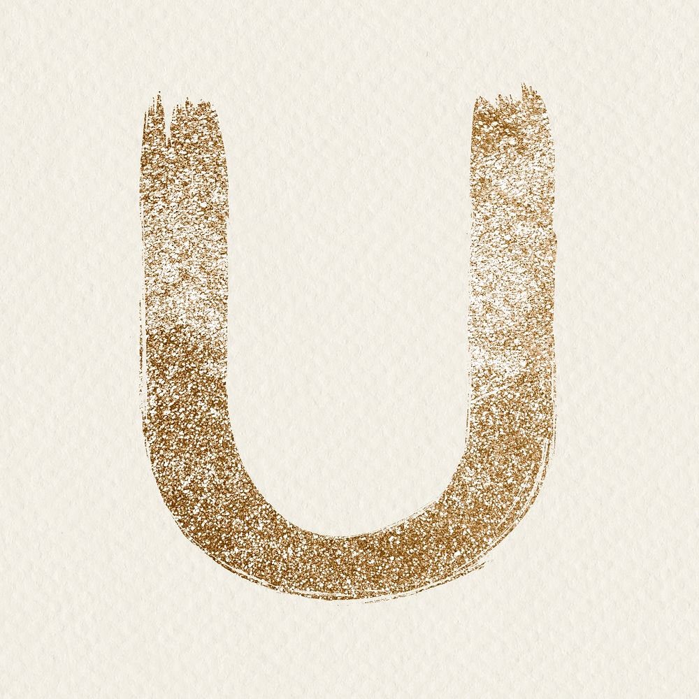 Gold u letter psd glitter brush typeface