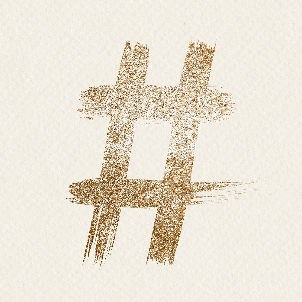 Gold hashtag symbol painted psd glitter font