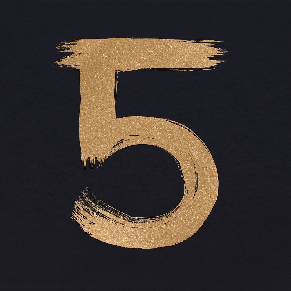 Brushed gold number 5 psd typeface
