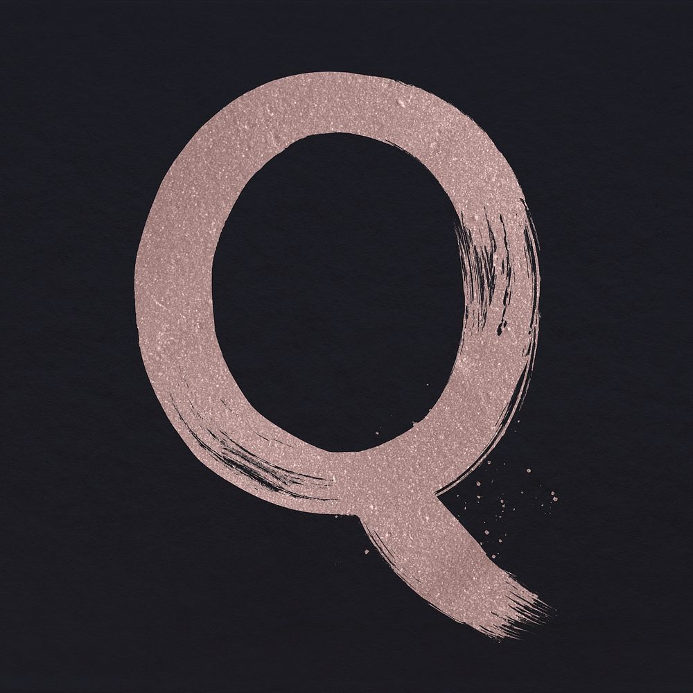 Brushed stroke psd q letter rose gold typeface