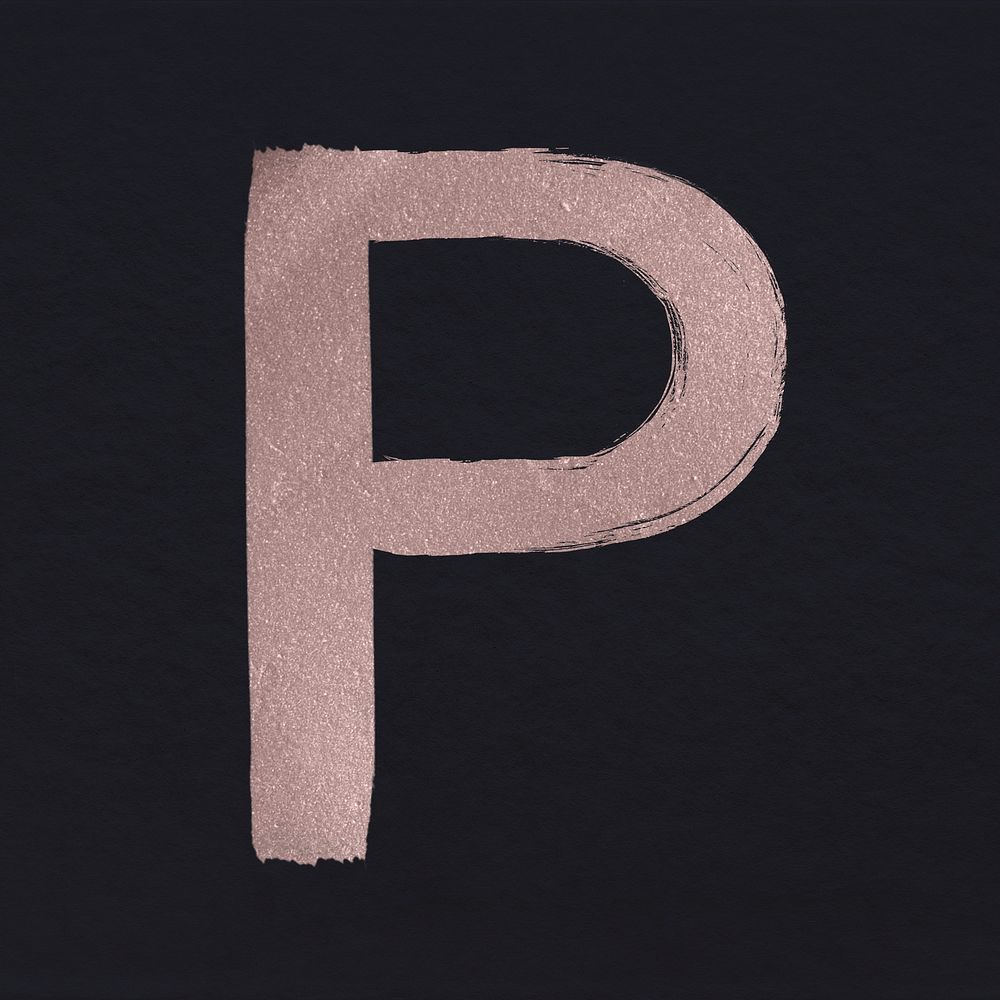 Brushed stroke psd p letter rose gold typeface