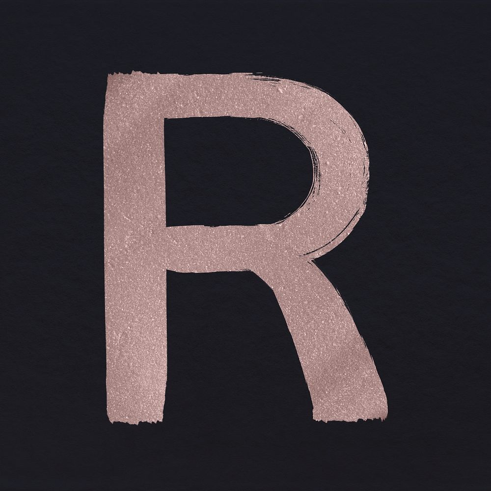 Brushed stroke psd r letter rose gold typeface