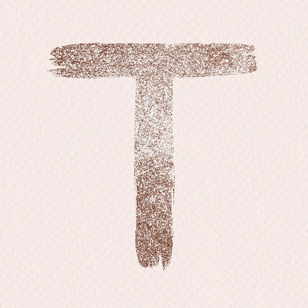 Glitter t letter psd painted rose gold typography