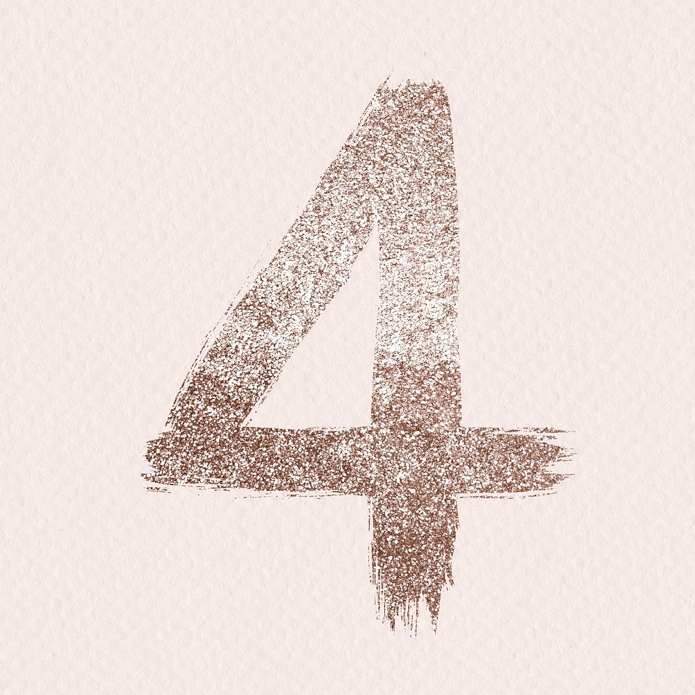 Rose gold 4 psd number brush glitter font