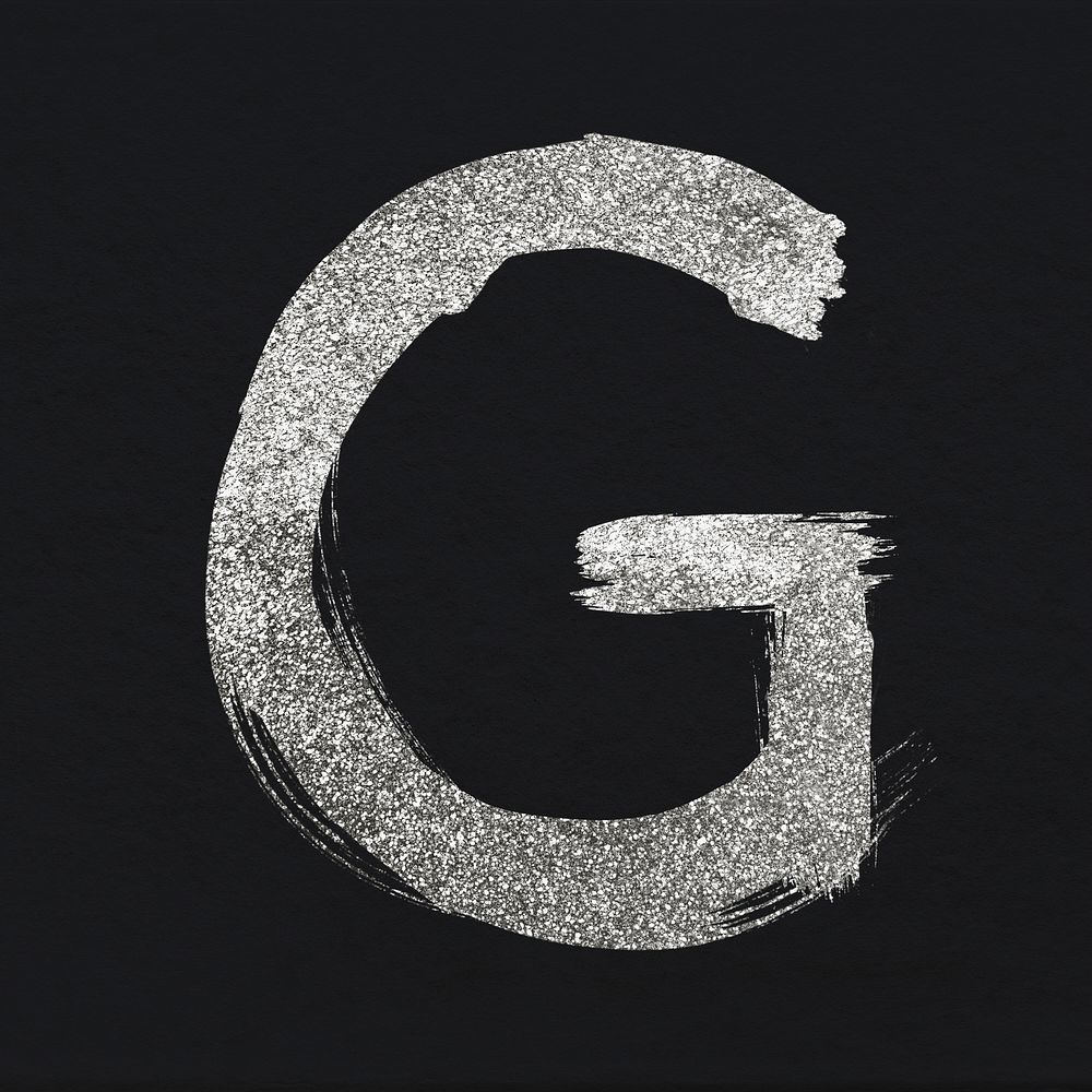 Silver glitter g psd letter brush stroke font