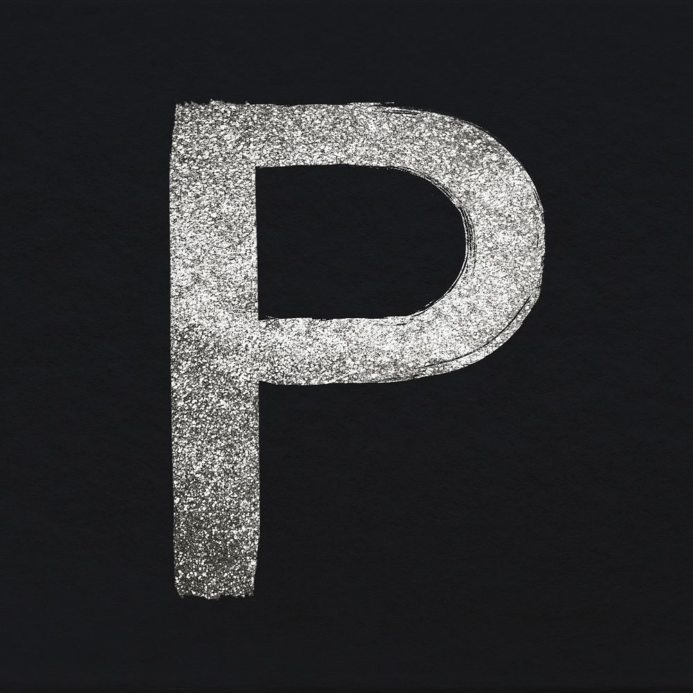 Silver glitter p letter psd brush stroke font