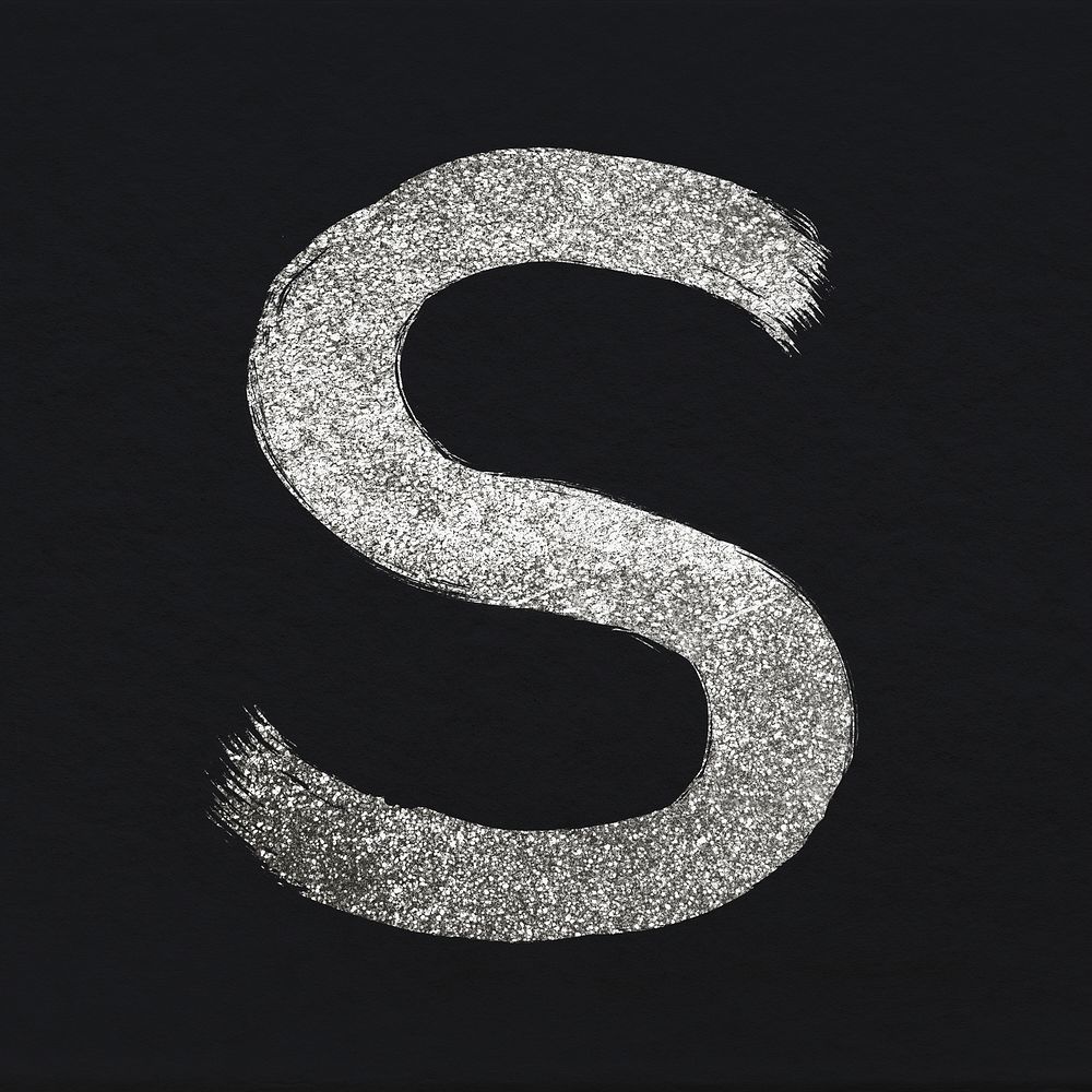 Silver glitter s letter psd brush stroke font