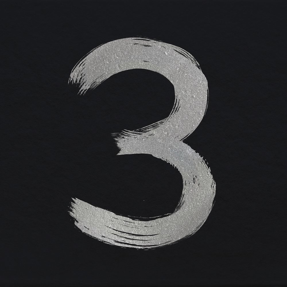 Painted silver 3 psd number typography