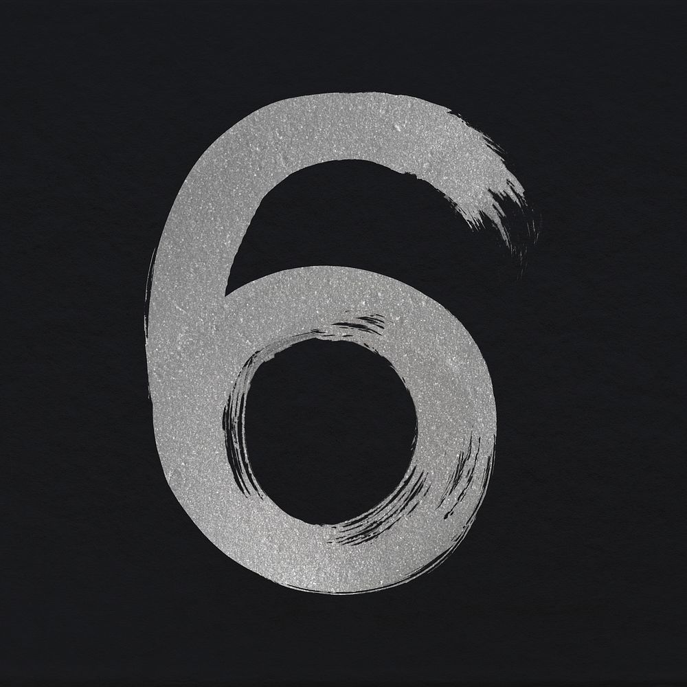 Painted silver 6 number psd typography