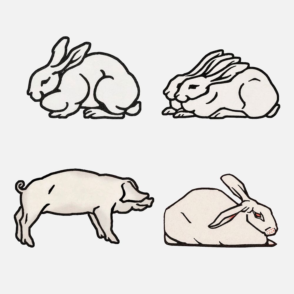 Retro rabbit animal logo psd set