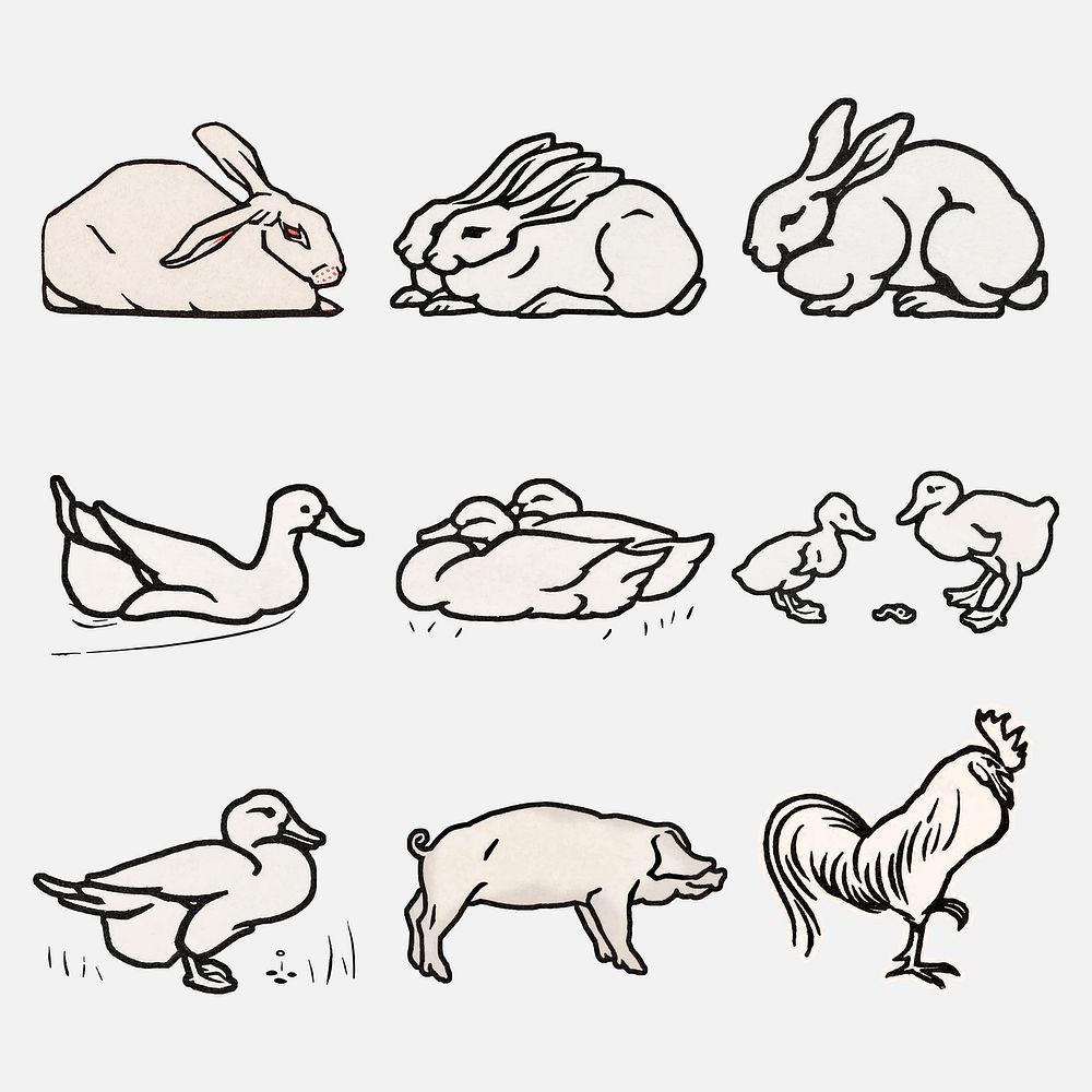 Retro rabbit animal logo psd collection