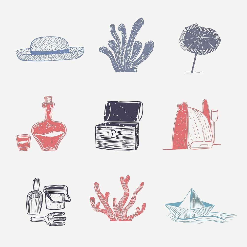 Summer linocut vector nautical graphic collection