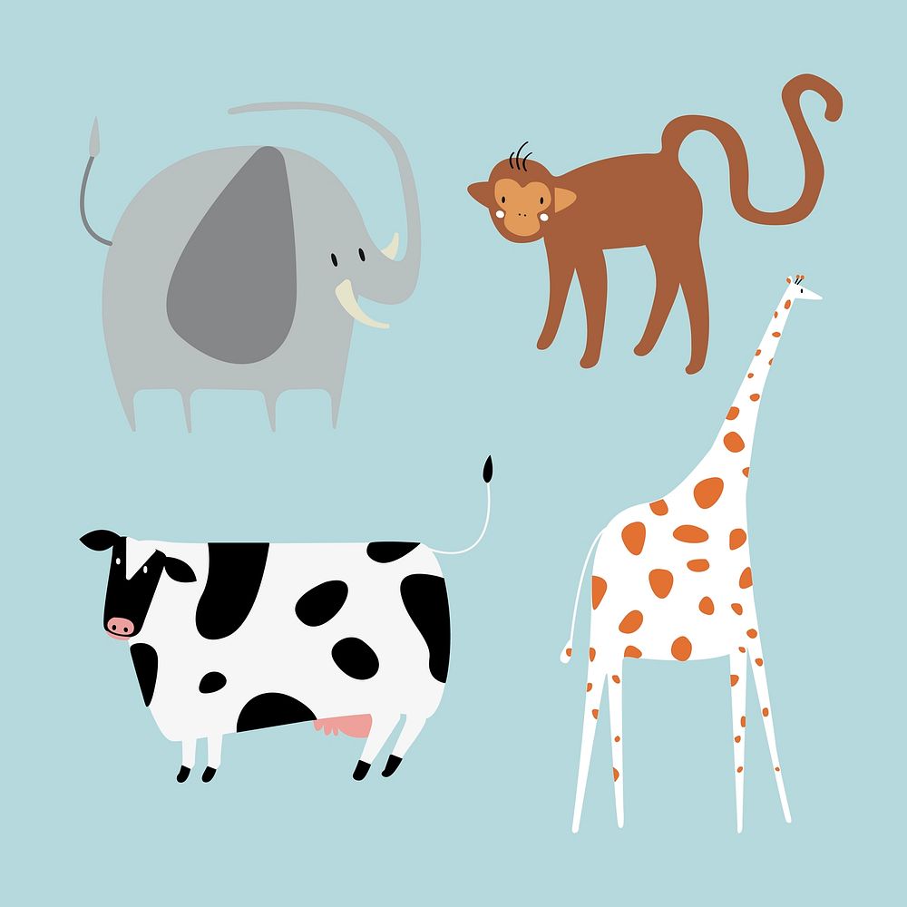 Flat animal vector illustration set of mammals