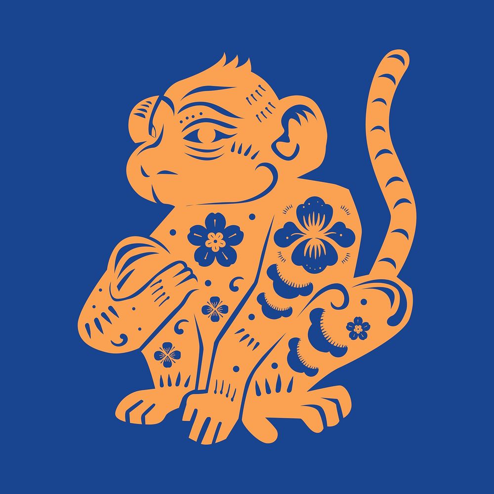 Monkey year orange vector traditional Chinese zodiac sign sticker