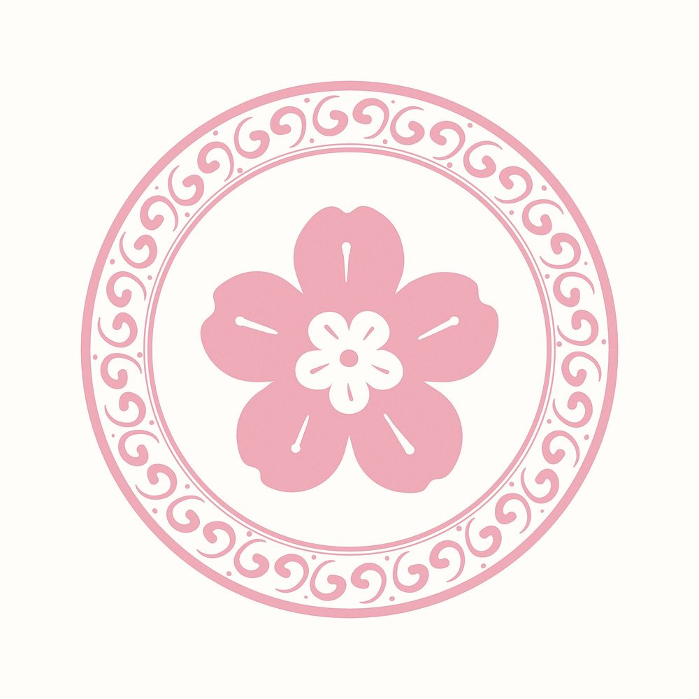Pink sakura flower badge Chinese traditional symbol