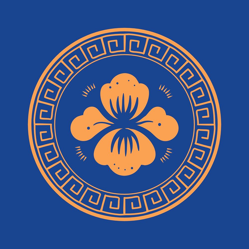 Orange peony flower badge psd Chinese traditional symbol