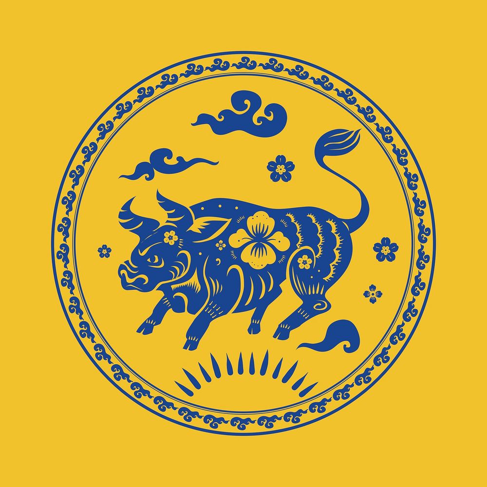 Year of ox badge blue Chinese horoscope zodiac animal