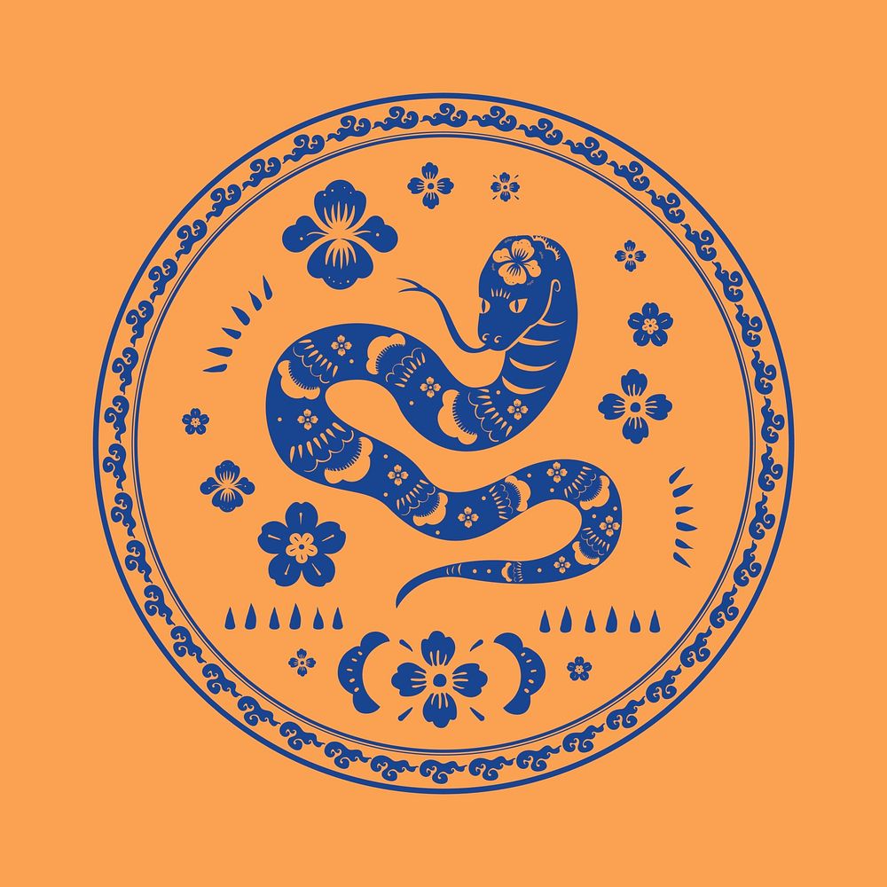 Chinese New Year snake vector badge blue animal zodiac sign