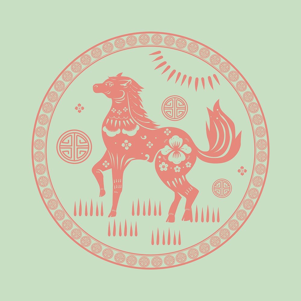 Chinese New Year horse psd badge pink animal zodiac sign