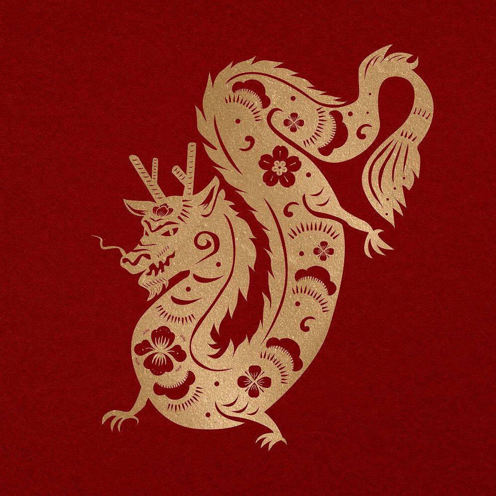 Chinese New Year dragon psd gold animal zodiac sign illustration