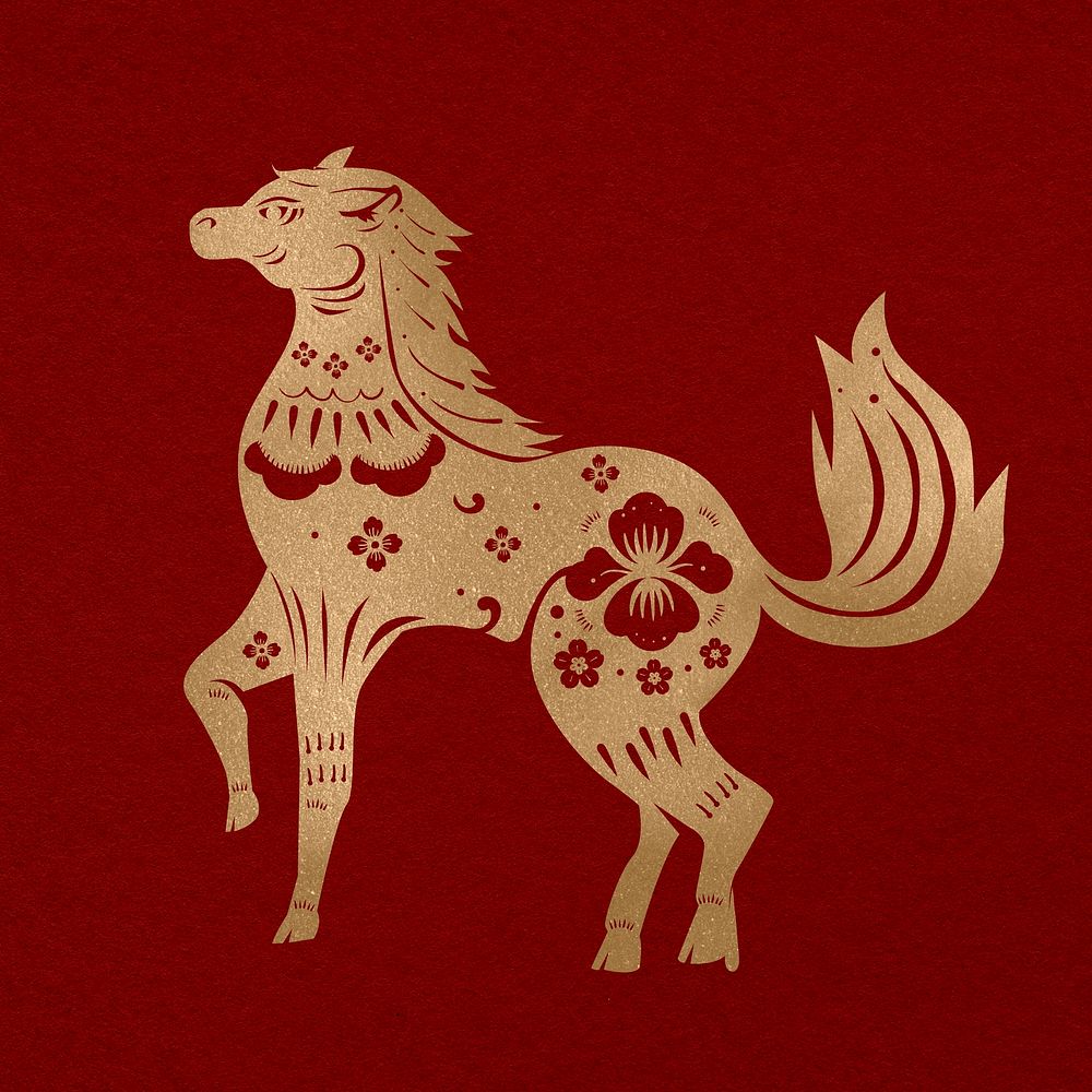 Chinese New Year horse gold animal zodiac sign illustration