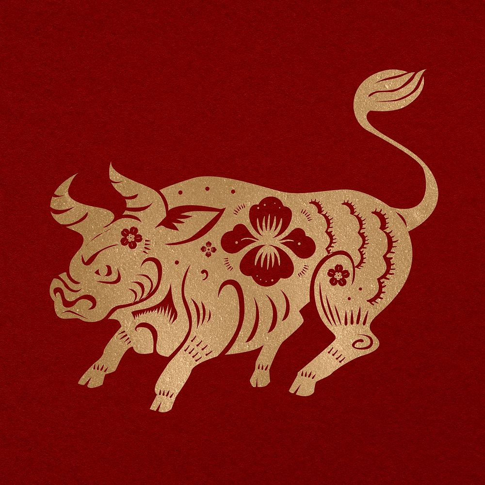 Year of ox gold Chinese horoscope animal illustration