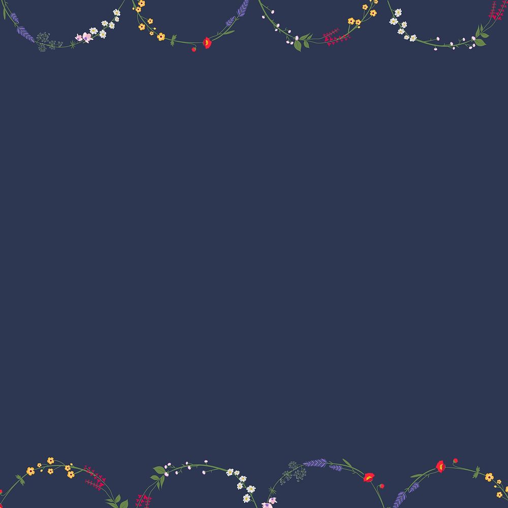 Minimal wildflower background vector in navy blue