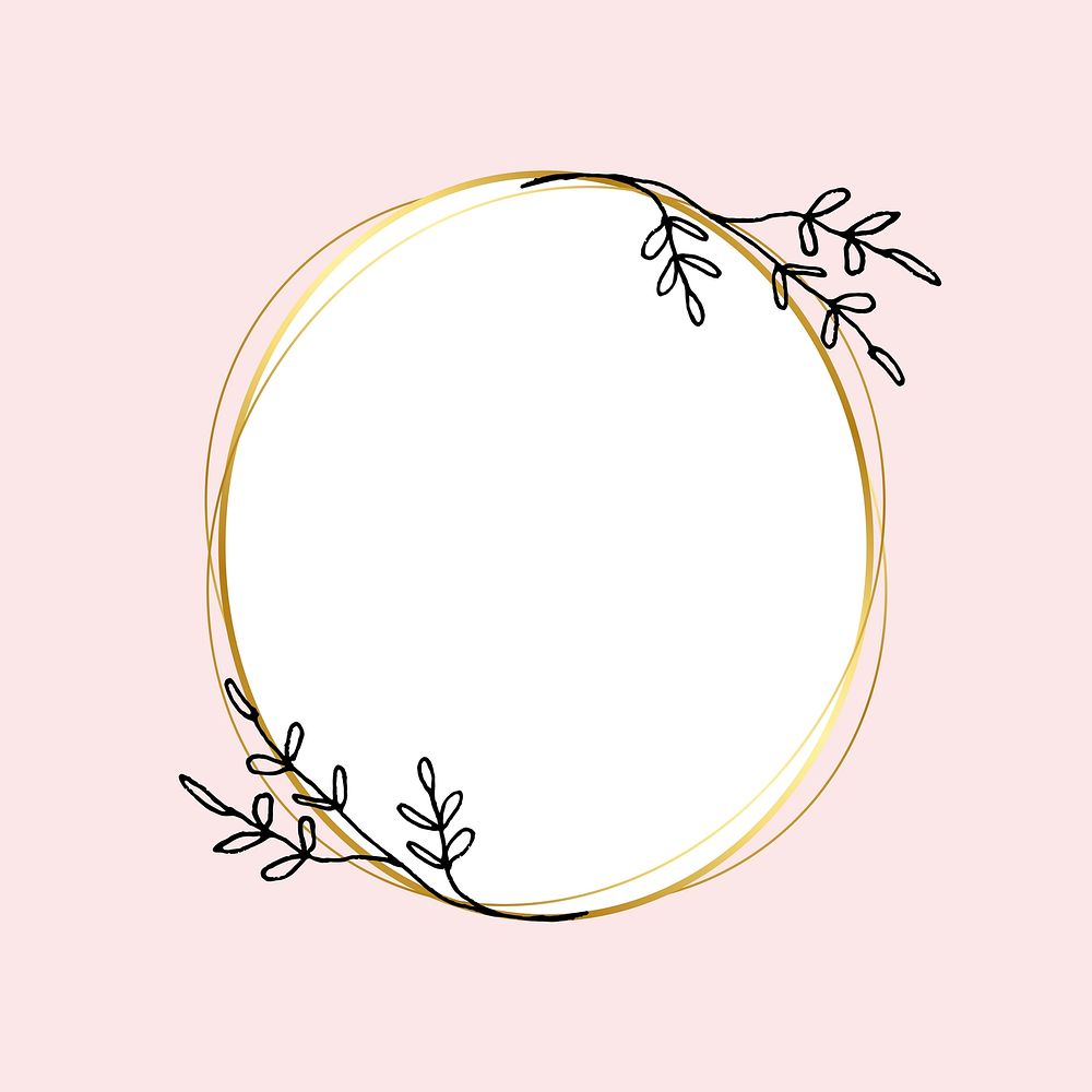 Gold round frame with simple flower drawing