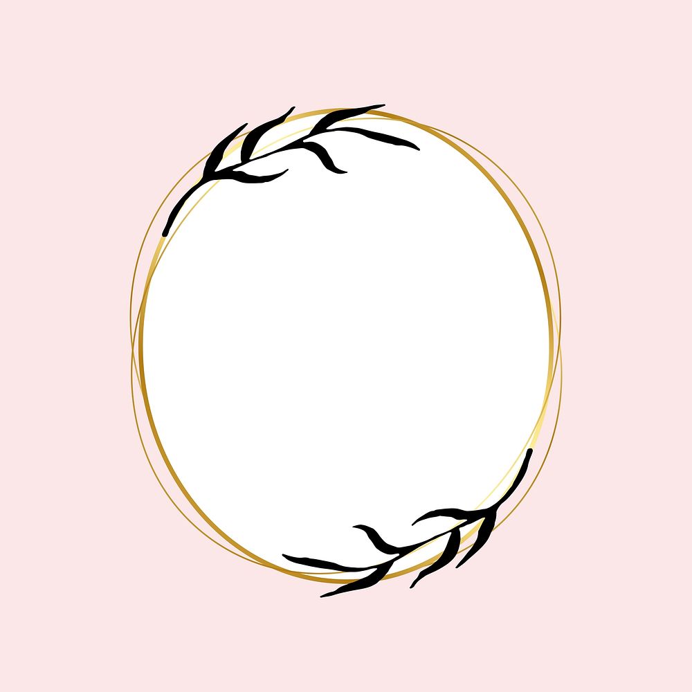 Gold round frame with simple flower drawing