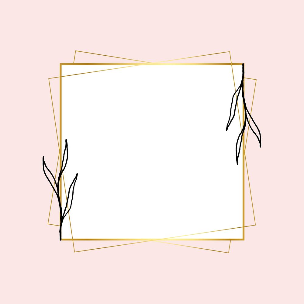 Gold square frame psd with simple flower drawing