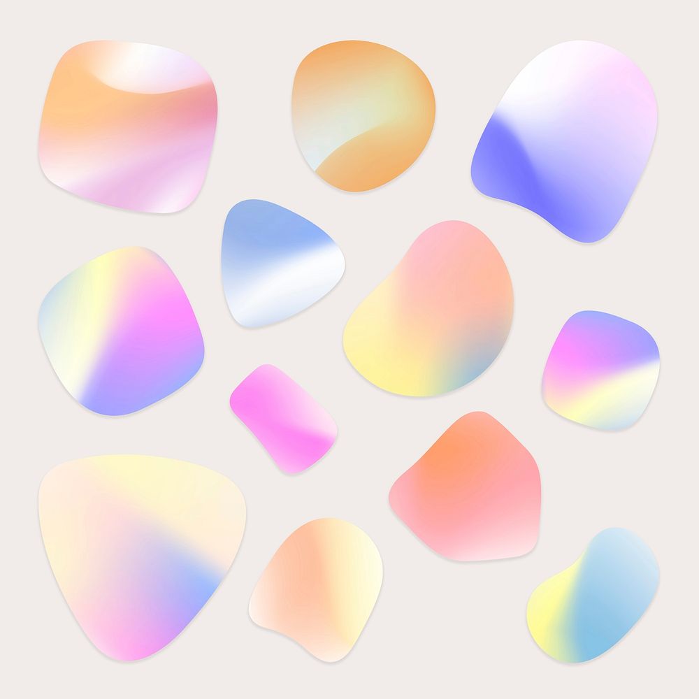 Vibrant badges vector holographic and gradient shapes set