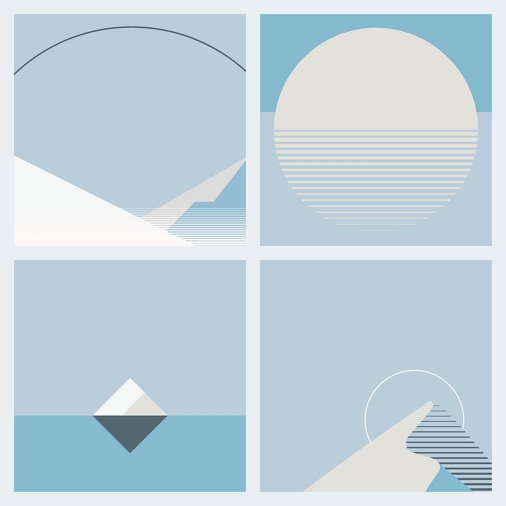 Moonlight during winter background vector geometric style set