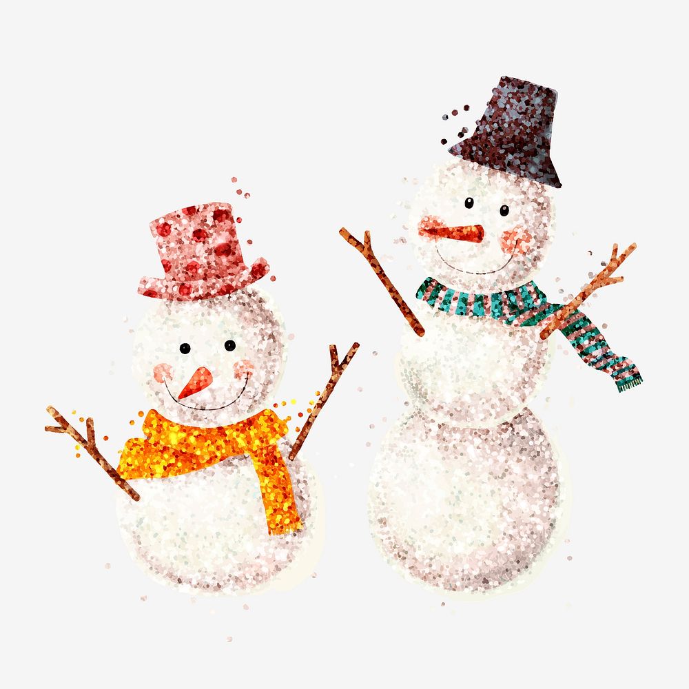 Glitter snowman png Christmas sticker hand drawn