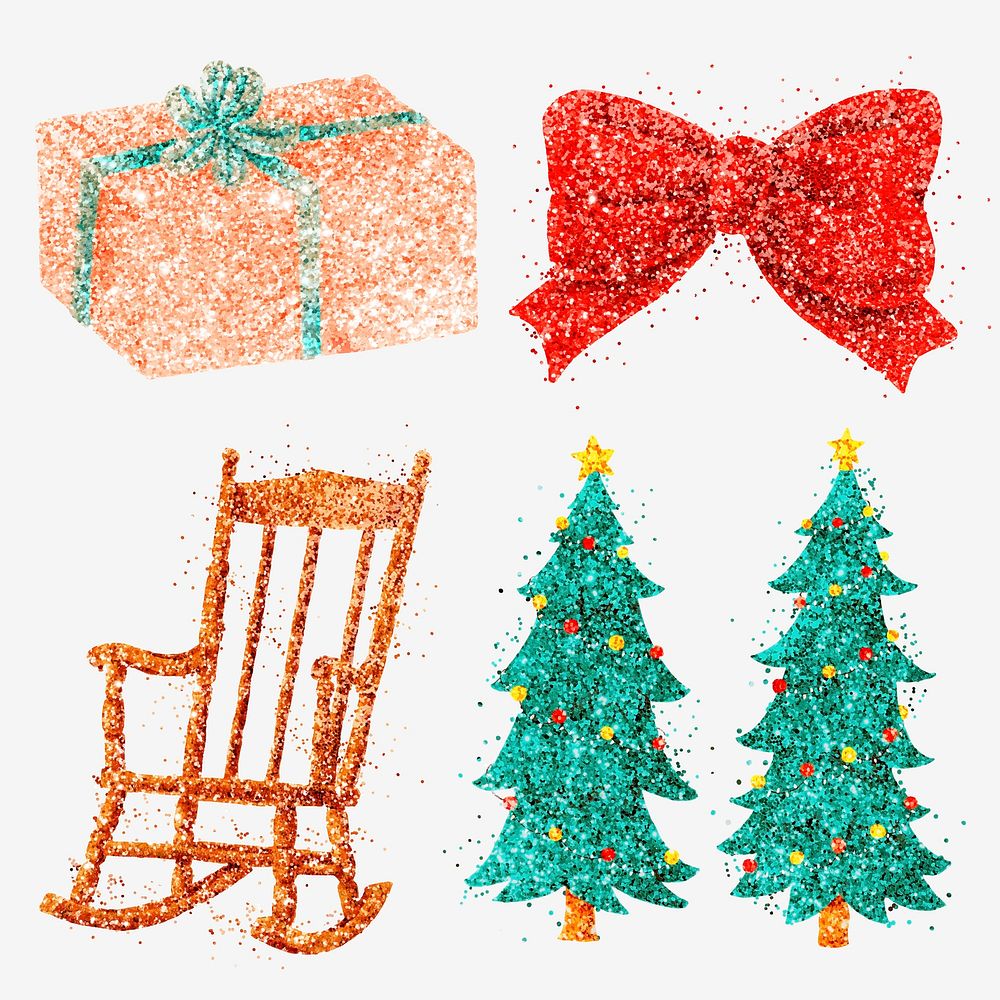 Christmas glitter drawing vector set