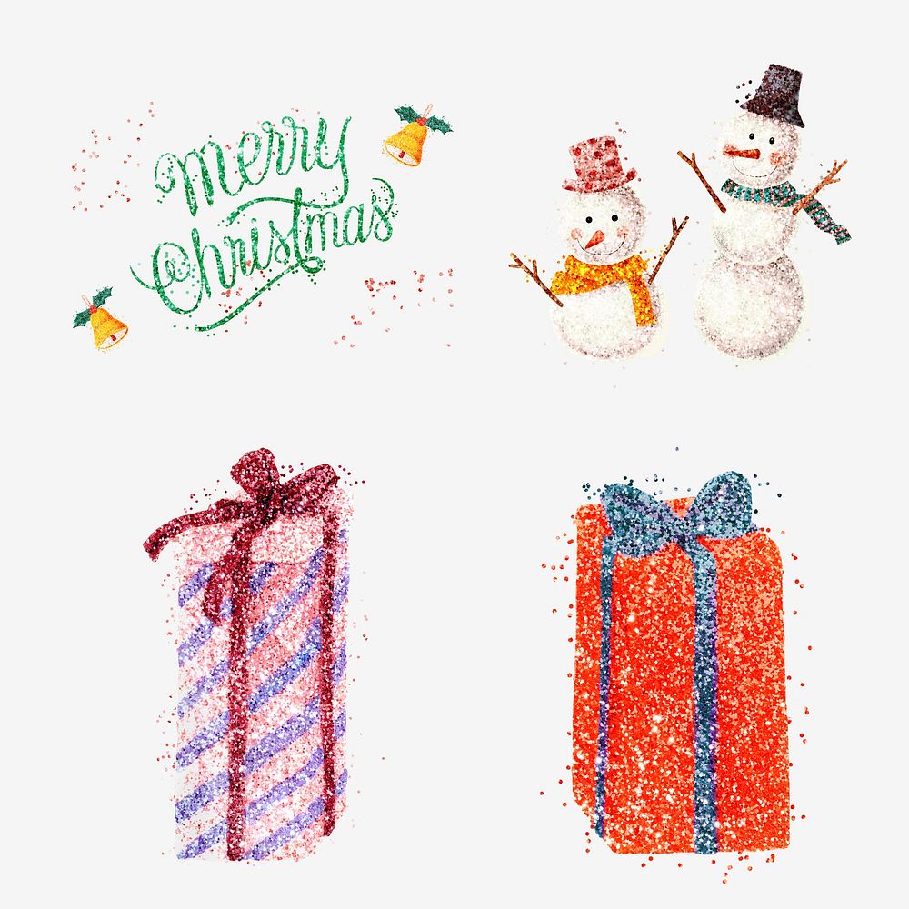 Colorful glitter drawing Christmas illustration collection