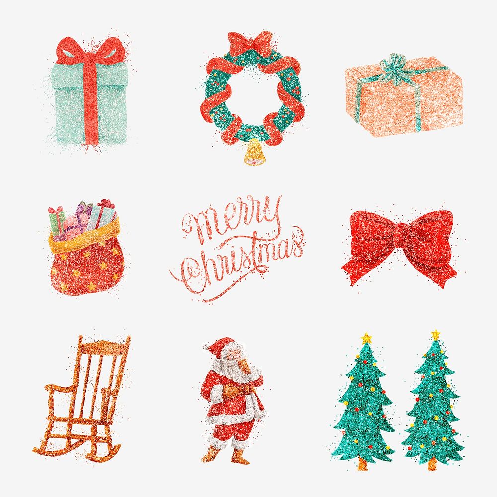 Winter glitter drawing psd Christmas collection