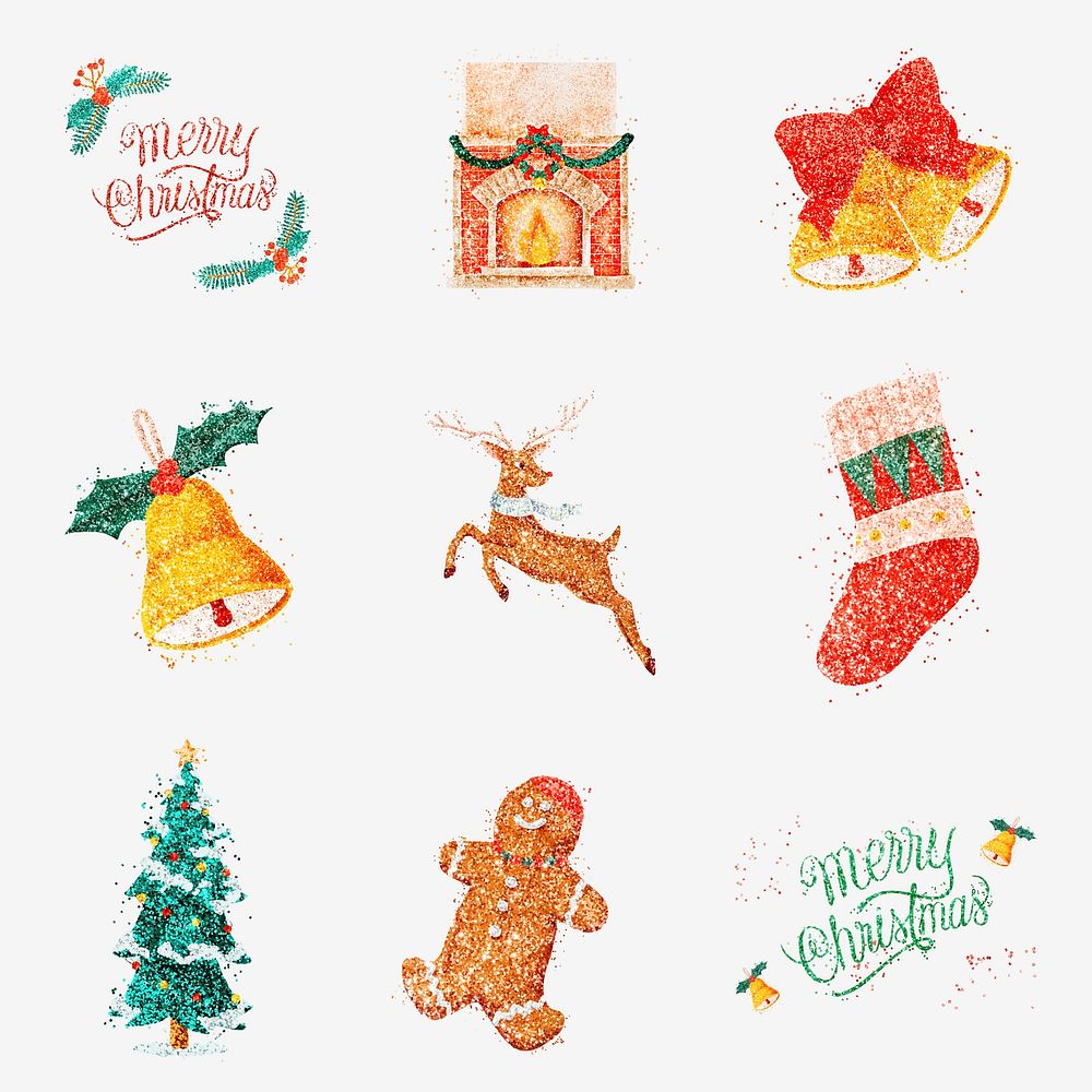 Glitter Xmas colorful drawing psd collection