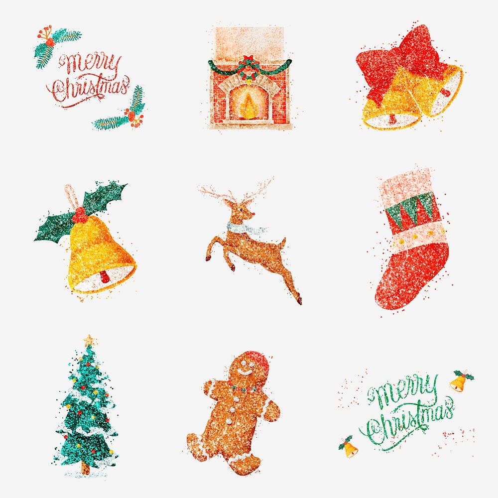Glitter Christmas illustration vector hand drawn collection