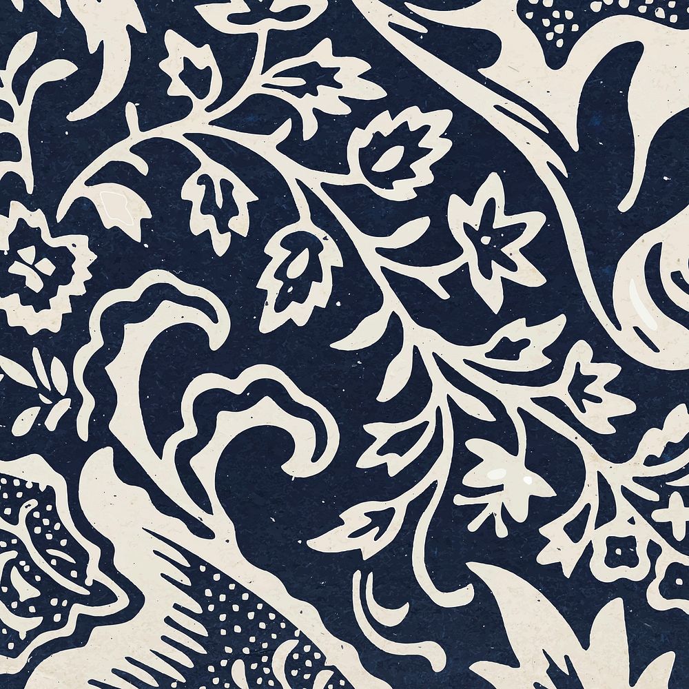 Indigo leafy pattern background vector remix artwork from William Morris