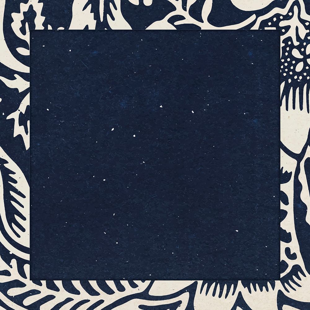William Morris leafy frame vector remix botanical pattern indigo background