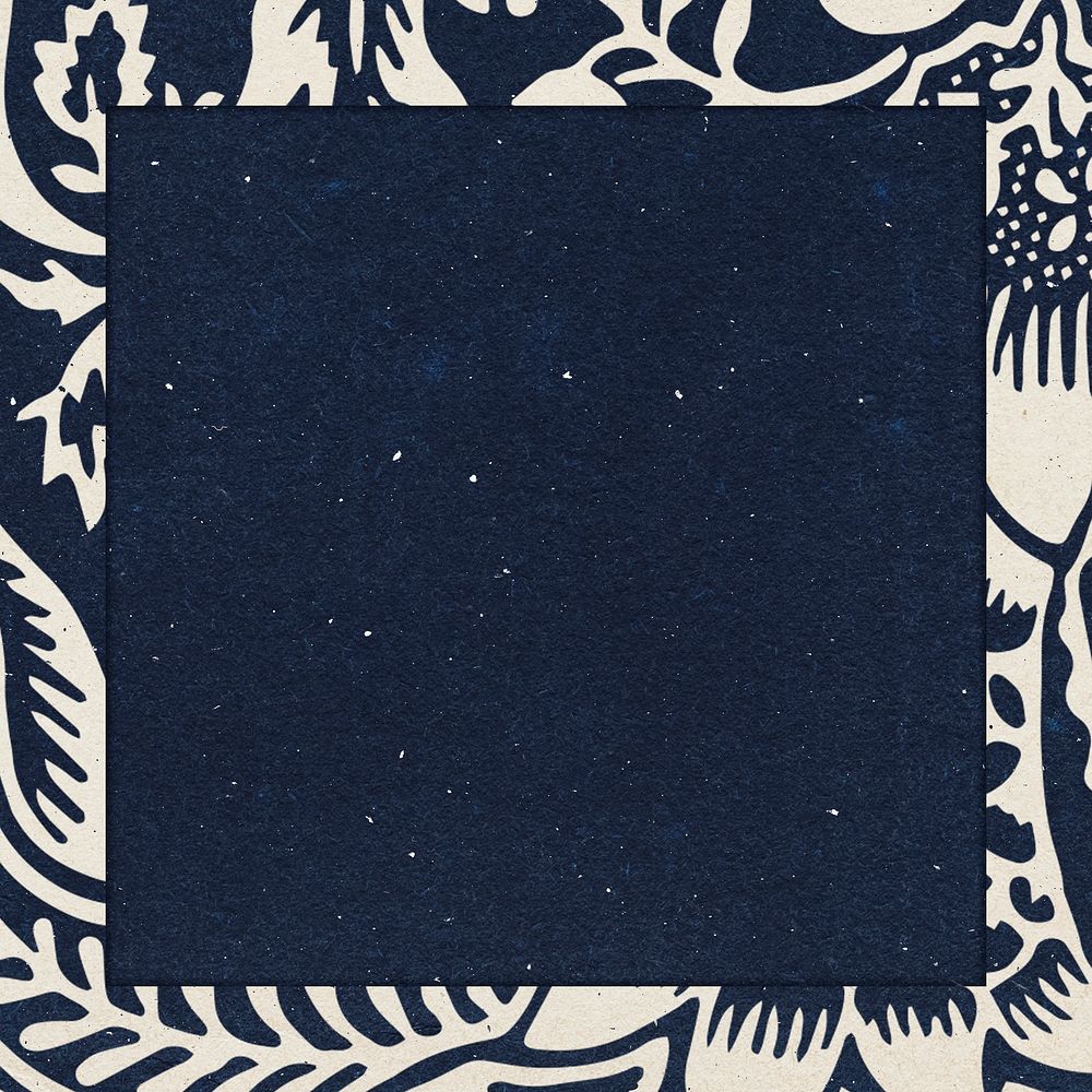 Vintage leafy frame indigo background remix artwork from William Morris