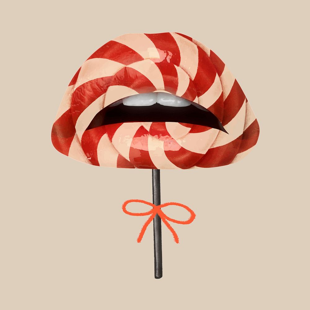 Cute lollipop lips closeup vector Valentine&rsquo;s day theme social media post
