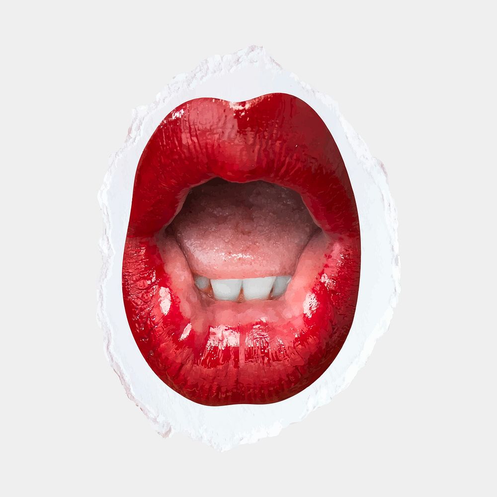 'Ooh' woman&rsquo;s red lips vector expression on gray background