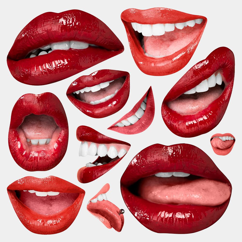 Sticker red lips expression vector cool Valentine&rsquo;s day collection
