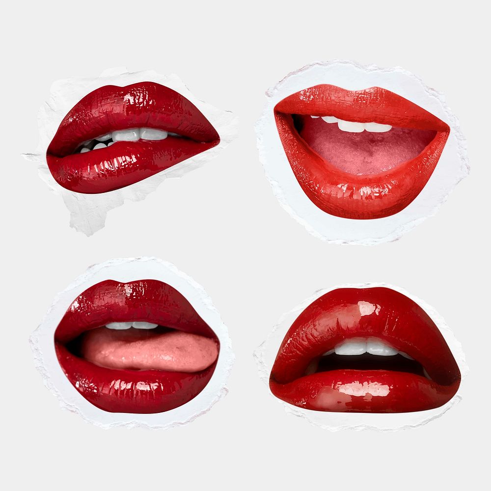 Luscious kissable lips expression vector stickers for Valentine&rsquo;s day set