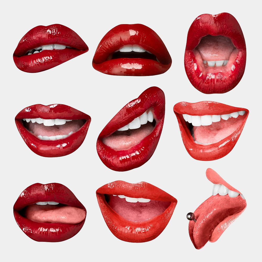 Juicy lips sexy expression vector stickers for Valentine&rsquo;s day set