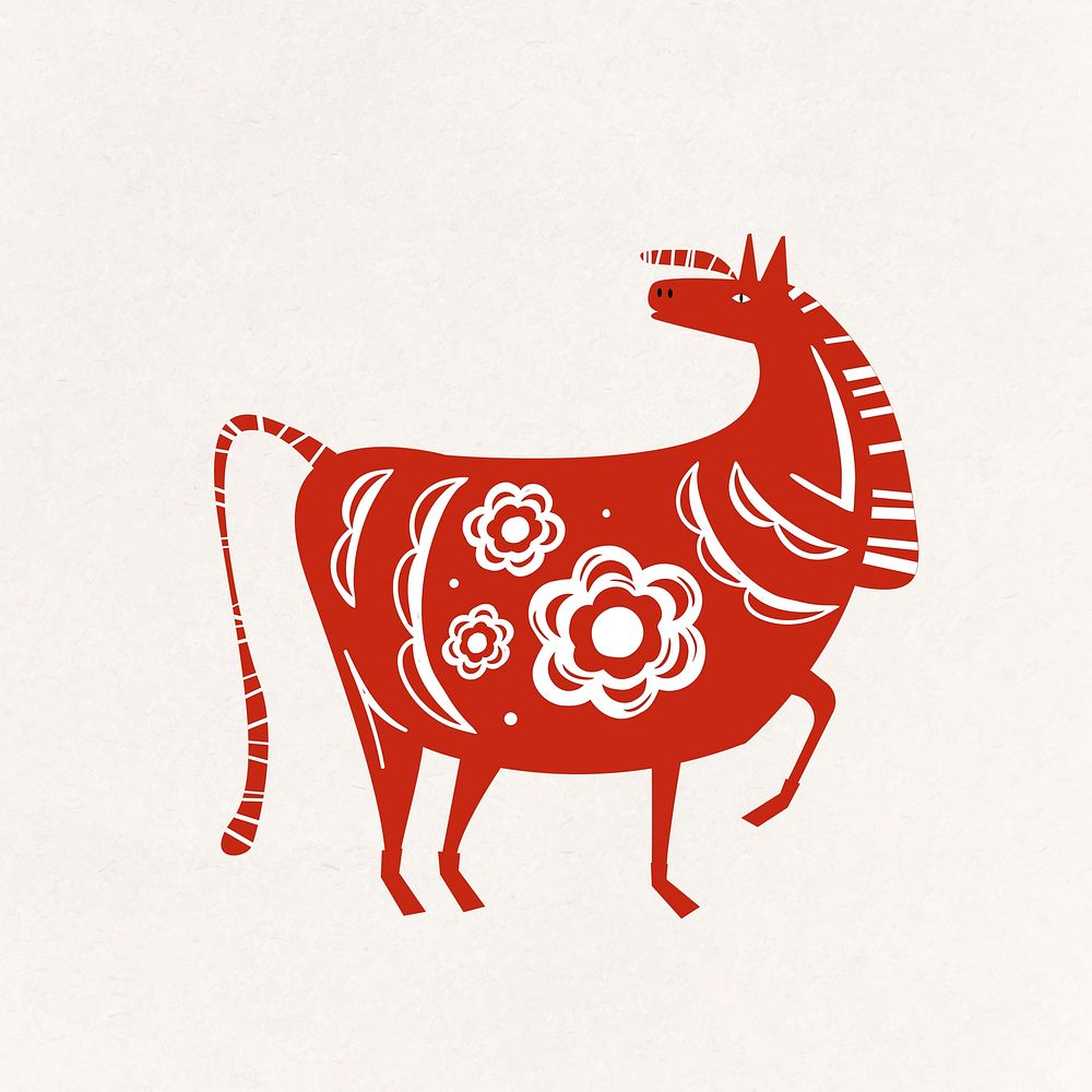 Horse red Chinese psd cute zodiac sign animal illustration