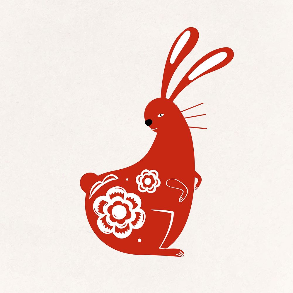 Rabbit red Chinese cute zodiac sign animal illustration