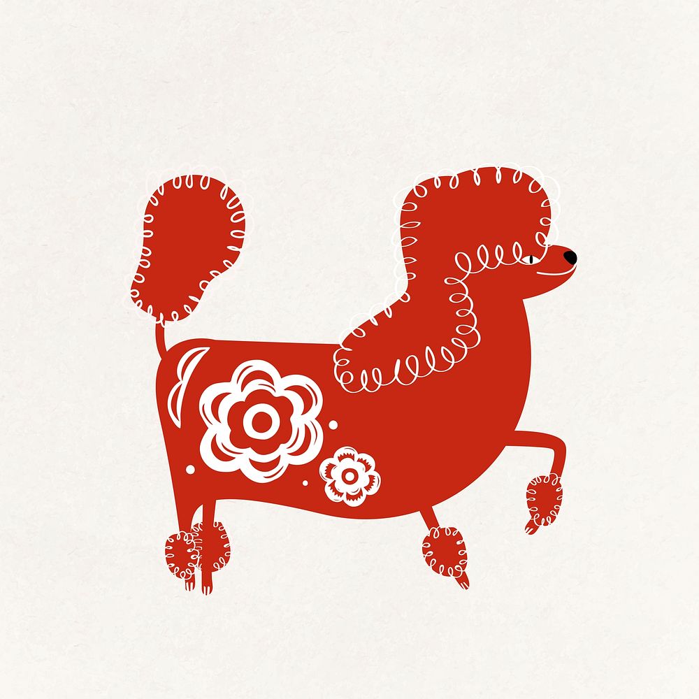 Dog red Chinese vector cute zodiac sign animal illustration